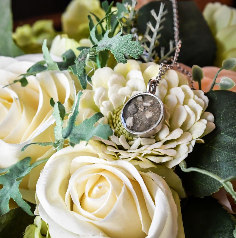 Jewelry Made From Funeral Flowers In Alabama / Pink White Sympathy